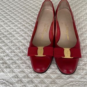 Lady’s classic Ferragamo low heeled shoes.